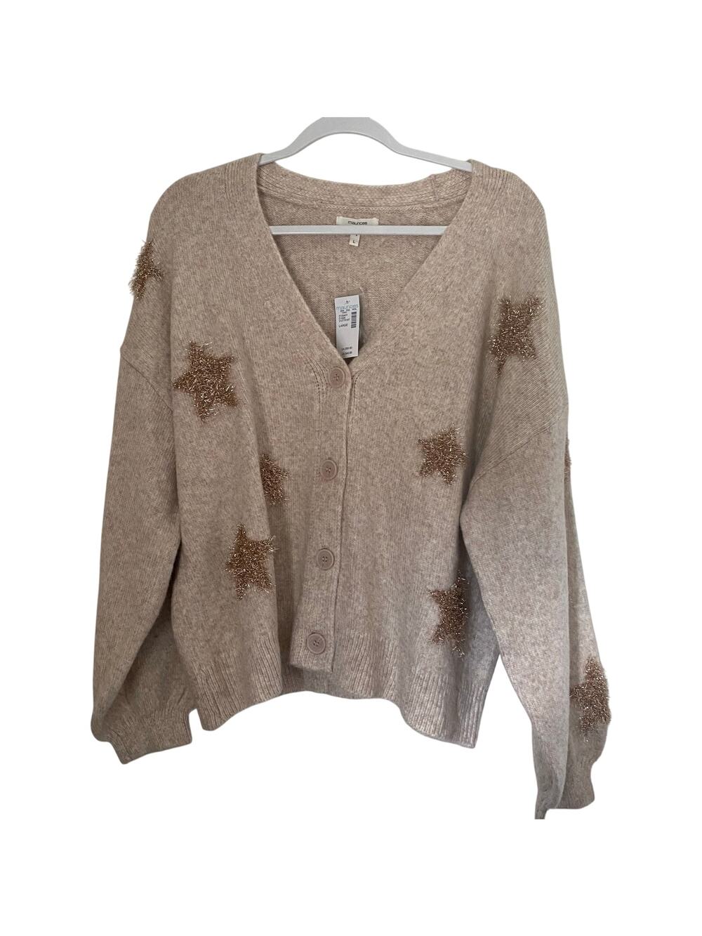Maurices NWT Tinsel Star Sweater Cardigan Gold Cream Tan Womens Size Large
